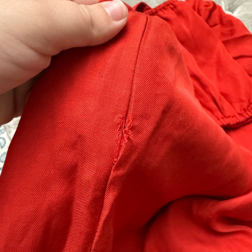 LPA The Label Dress 146 red tie front off shoulder puff sleeve linen viscose S - Picture 10 of 11